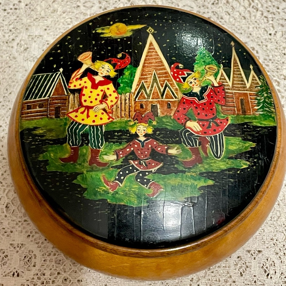 Vintage Russian Wooden Turned Painted Box
